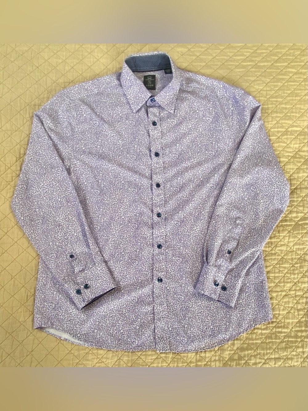 Michael Strahan Slim Fit Dress Shirt Mens 16-16.5 34/35 Purple Print